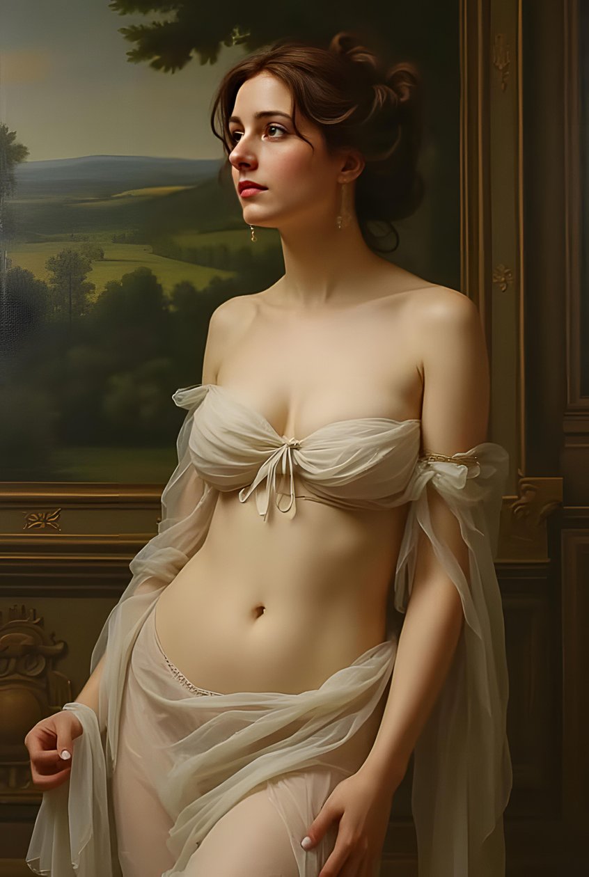 Bela mulher de cabelo chata em corpo inteiro, pintura realista de Afrodite, ideias de decoração de parede de F. Abderrahim