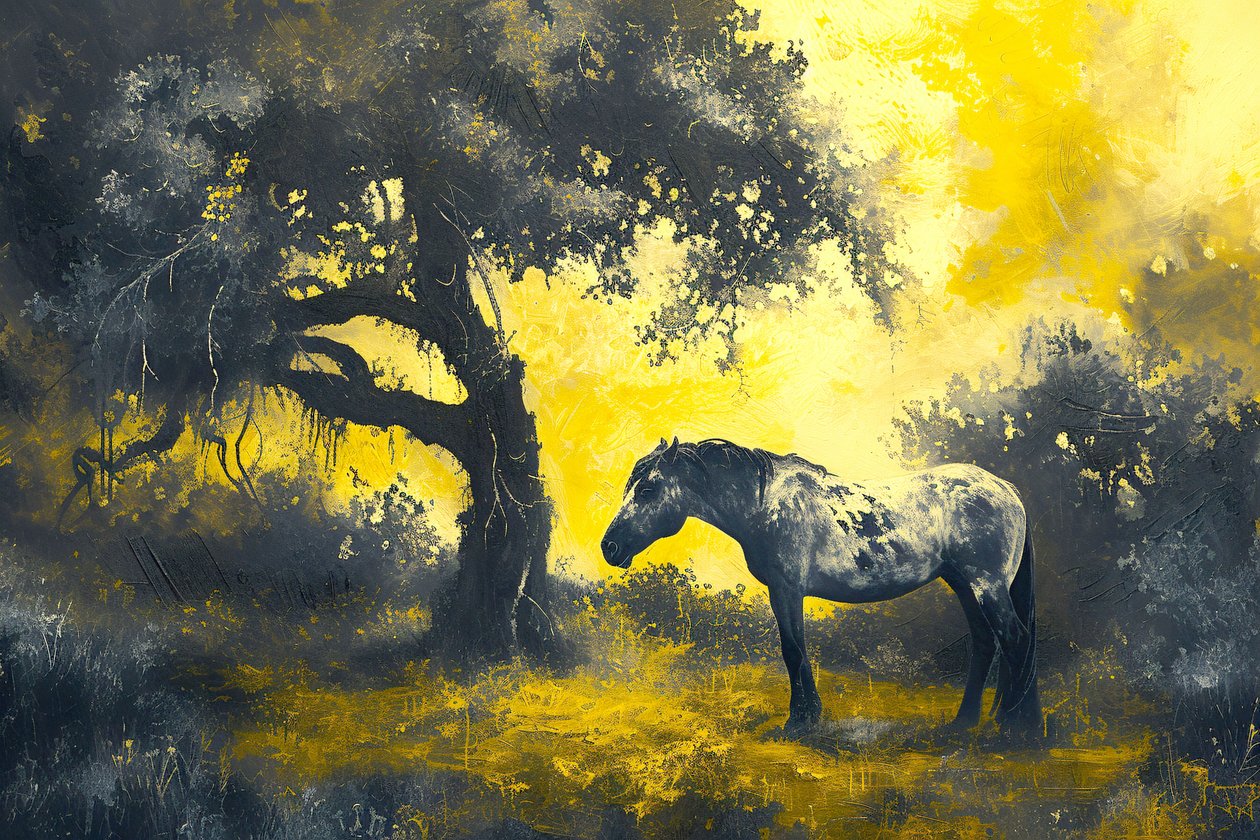 Pintura a óleo clássica de um cavalo no trilho, decoração de parede para sala de estar de F. Abderrahim