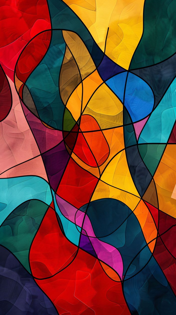 Vitral abstrato colorido, estilo vinicunca Picasso, decoração de parede para qualquer divisão de F. Abderrahim