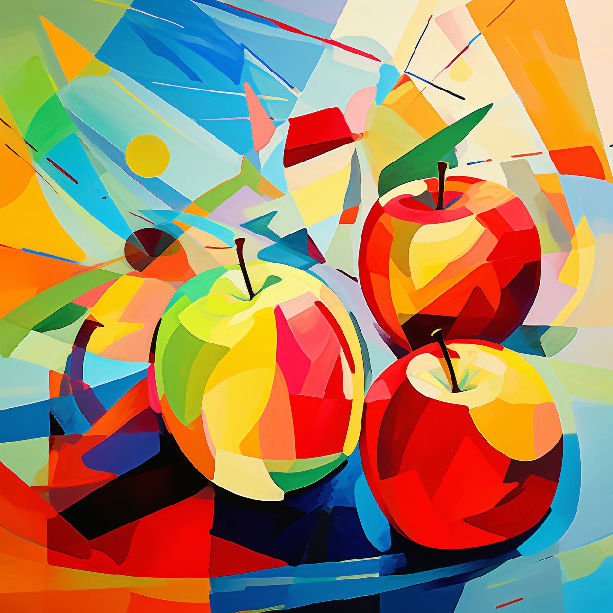 Maçãs abstractas cubistas, decoração de parede para cozinha | impressão a pedido de F. Abderrahim