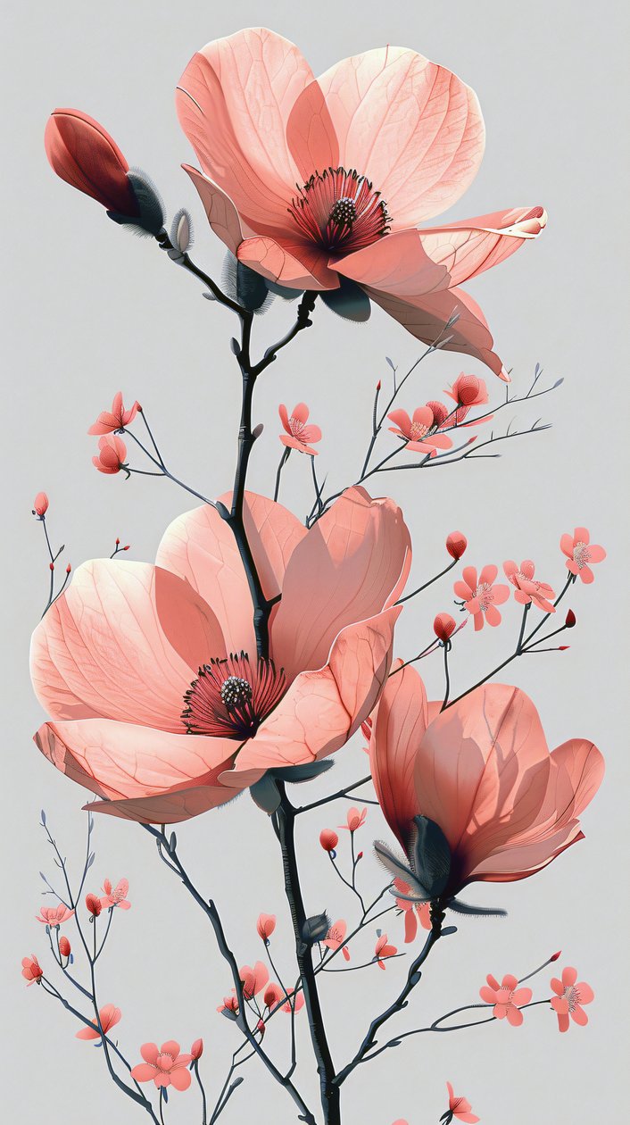 Esboço de linhas cor-de-rosa e cinzentas, floral Minimal wall Home Decor | impressão a pedido de F. Abderrahim