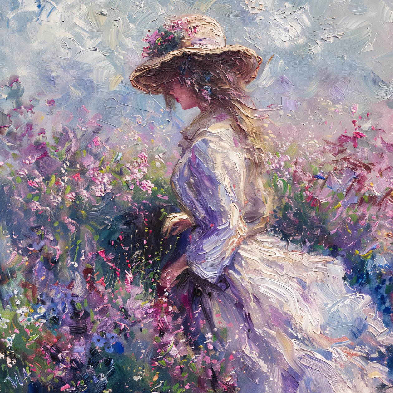 Senhora de vestido na natureza, Aroma de vida edificante, estilo Monet, impressões digitais online de F. Abderrahim