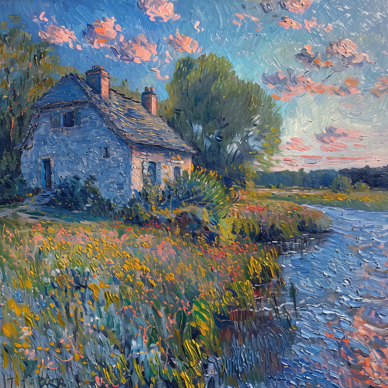 Pintura de paisagem e água, estilo Impressionismo de Monet, Decoração de parede para venda de F. Abderrahim