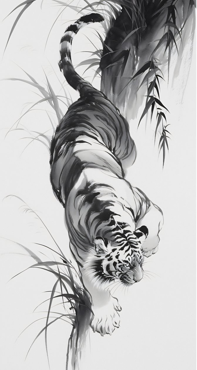 Leopardo na floresta, desenho de esboço, arte japonesa, Impressões personalizadas em tela de F. Abderrahim