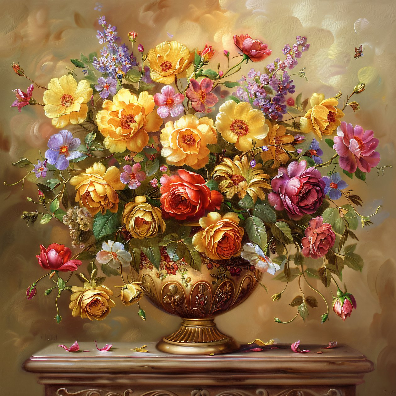 Jarra de estilo pintado de meados do século com ricos detalhes dourados, impressões de arte online de F. Abderrahim
