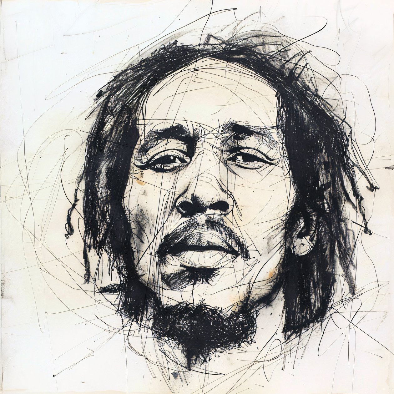 Esboço minimalista de Bob Marley, cantor famoso, música, impressões de decoração de parede de F. Abderrahim