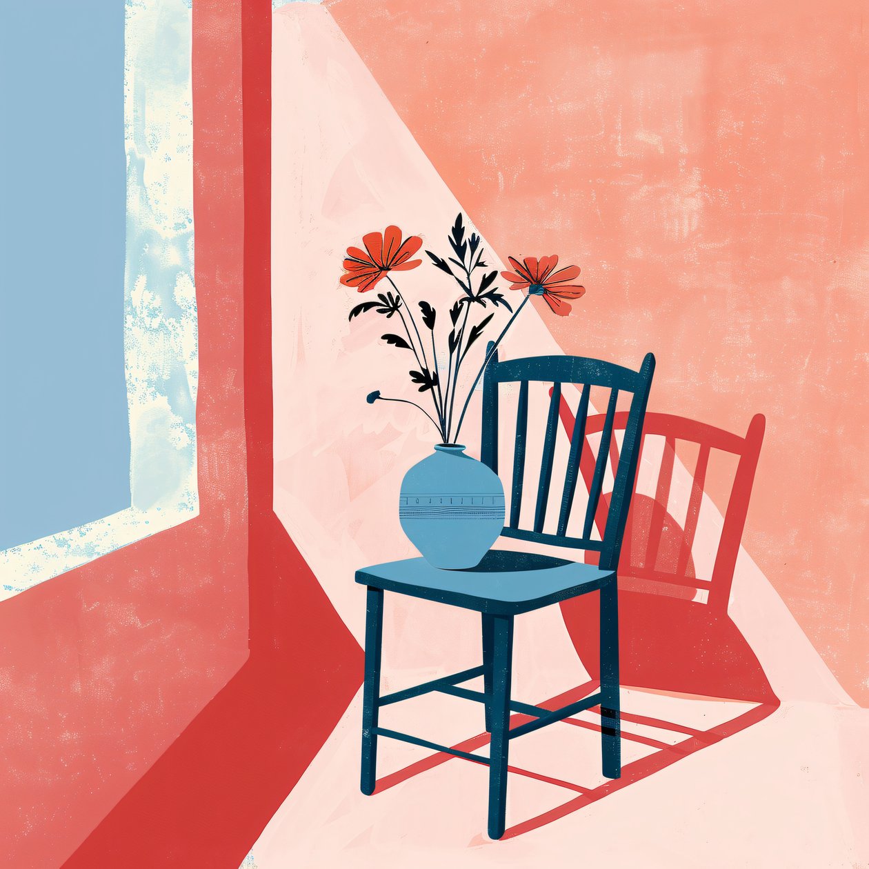 planta, cadeira e vaso de cerâmica, estilo boémio, decoração de parede moderna | impressão a pedido de F. Abderrahim