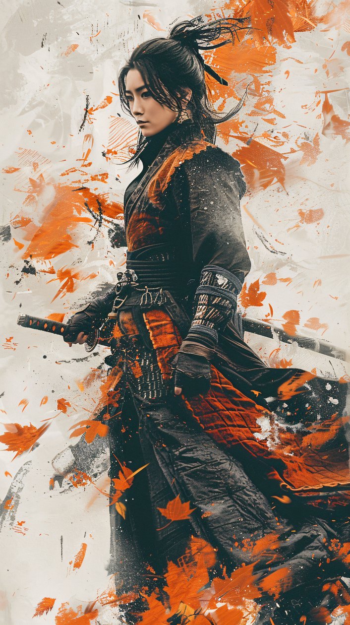Mulher samurai em estilo selvagem de graffiti, artes marciais, decoração de parede emoldurada para venda de F. Abderrahim