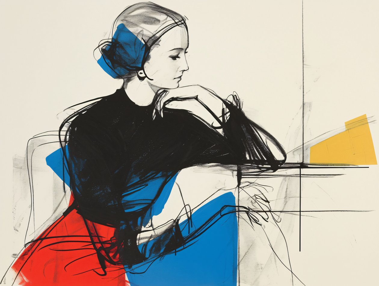 Esboço de mulher sentada Desenho e Pintura, tela e moldura de parede impressão a pedido de F. Abderrahim