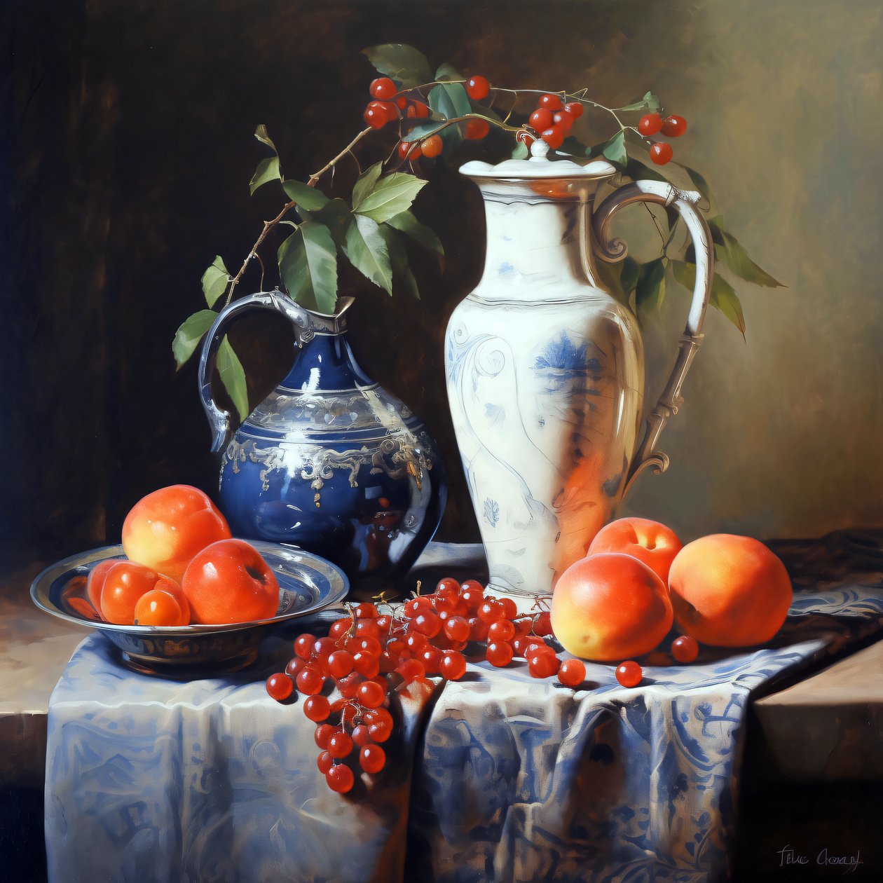 Natureza morta de frutas, Pintura a óleo, impressão em tela online a pedido de F. Abderrahim