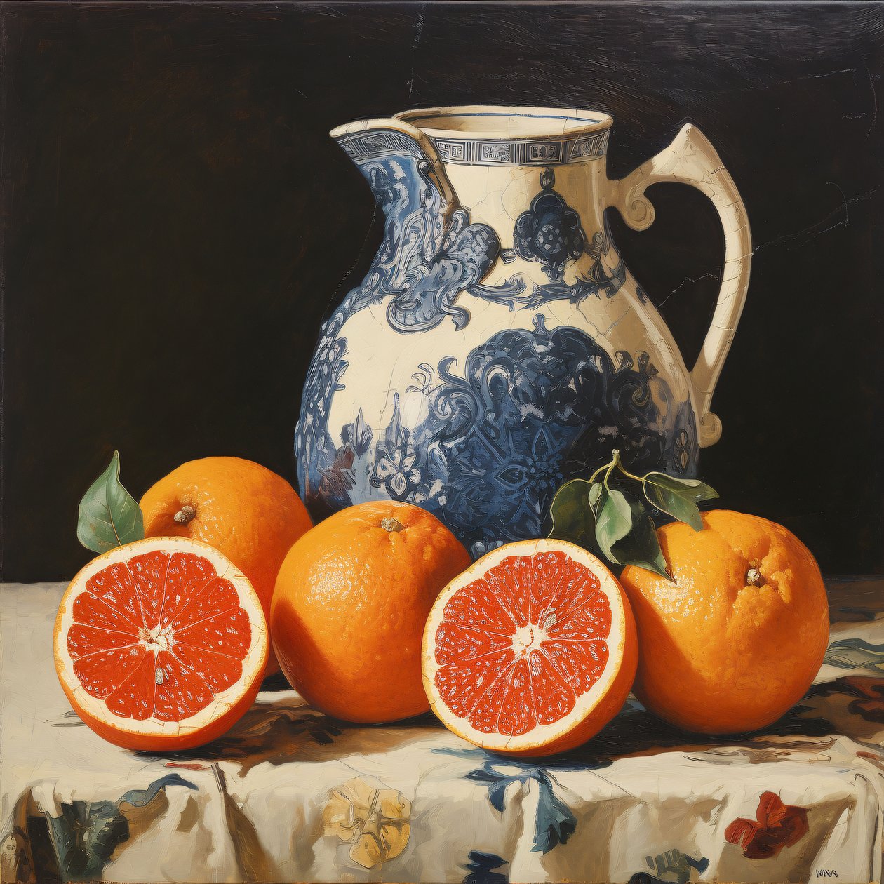 Natureza morta laranja, Pintura a óleo, impressões de tela personalizadas online de F. Abderrahim