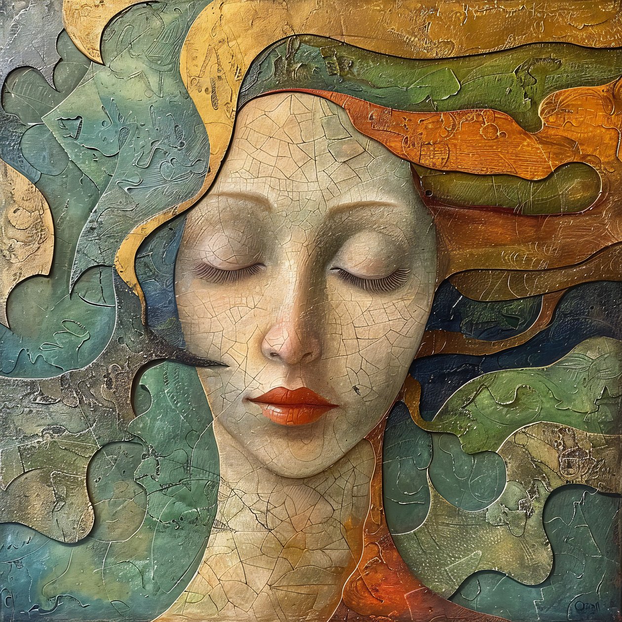 Retrato abstrato vibrante de uma mulher, estilo fluido colorido, impressões de telas personalizadas online de F. Abderrahim