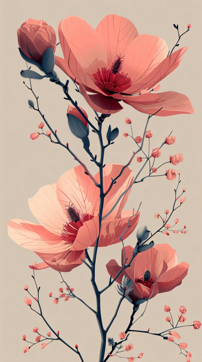 Rosas cor-de-rosa brancas sobre fundo branco, impressões de decoração de parede de F. Abderrahim