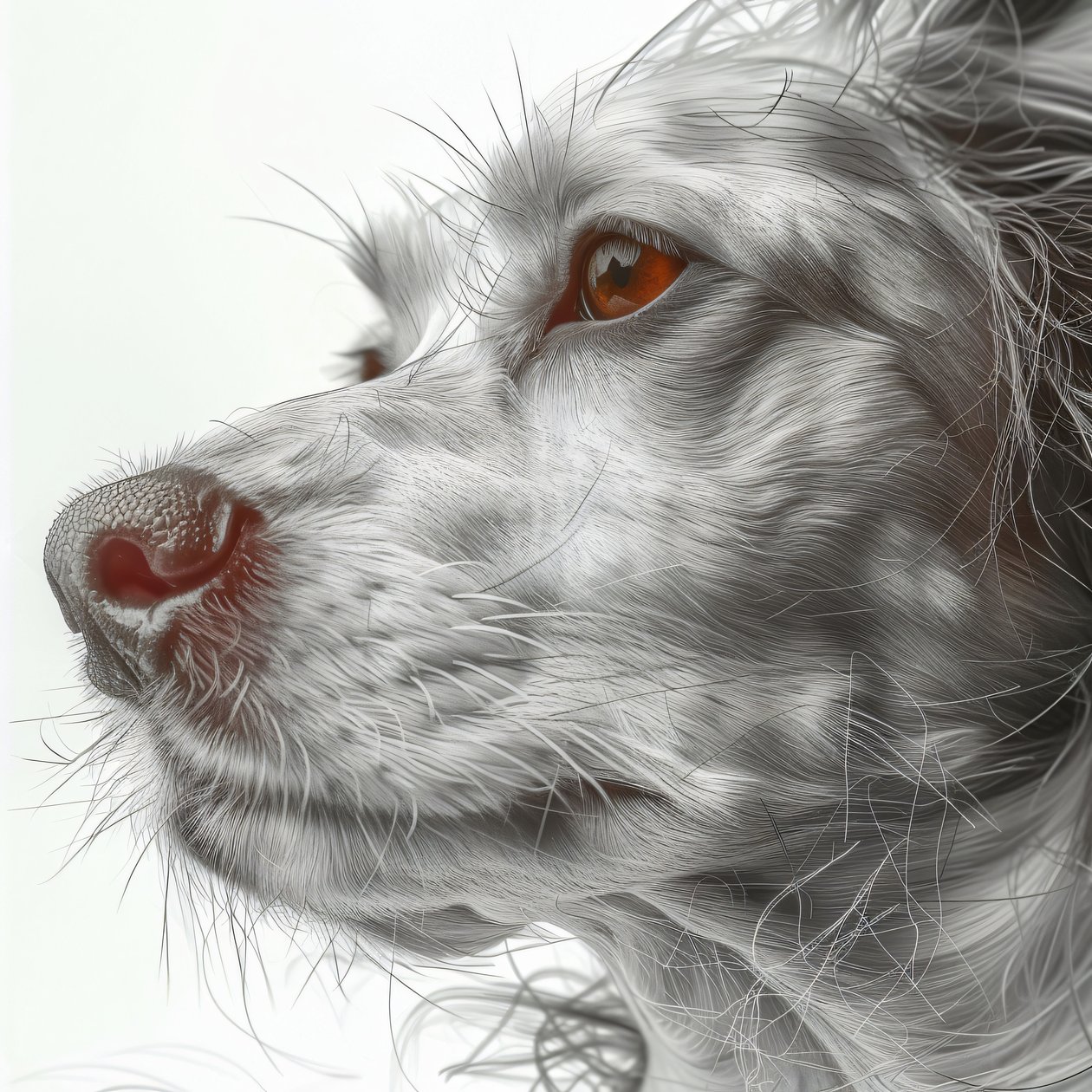 zoom out Retrato de cão preto e branco desenho minimalista, parede Decoração de casa estampas de F. Abderrahim