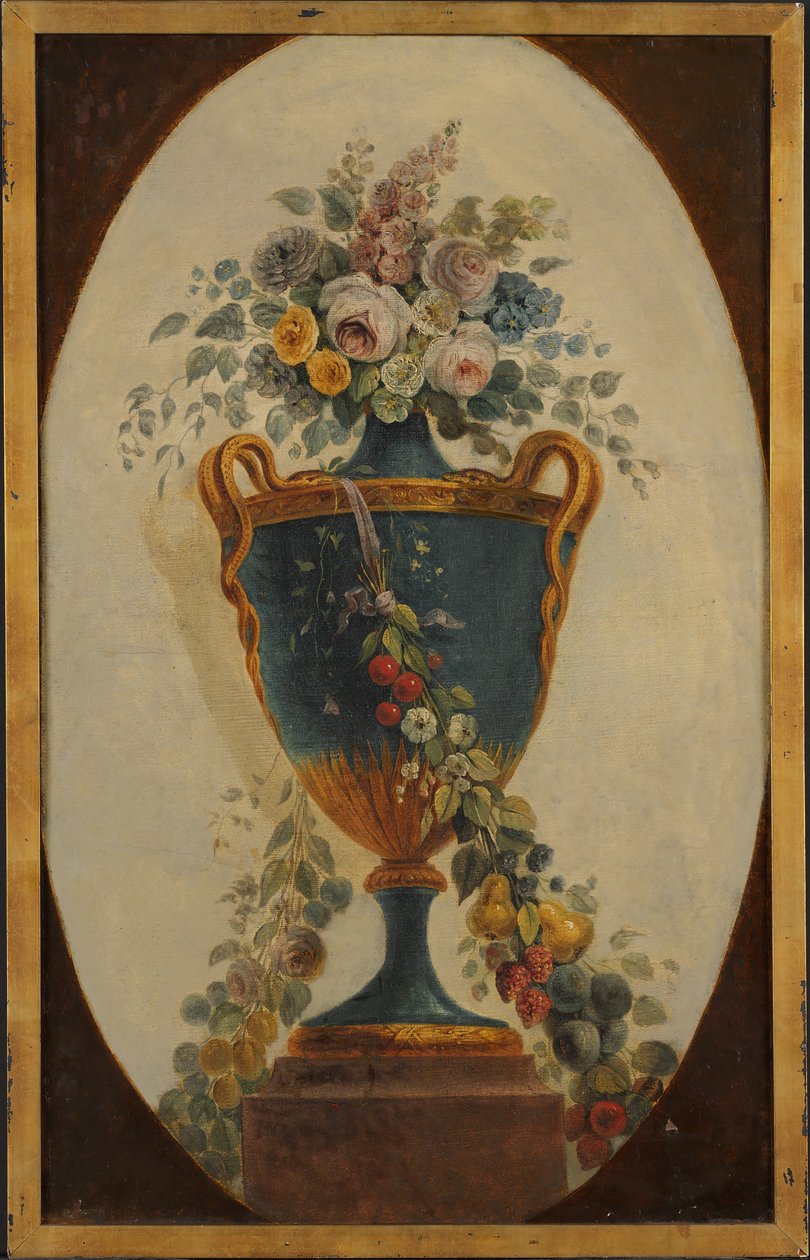 Vaso de Flores Drapeado com Guirlandas, Séc. XVIII. de 18th century . French Painter
