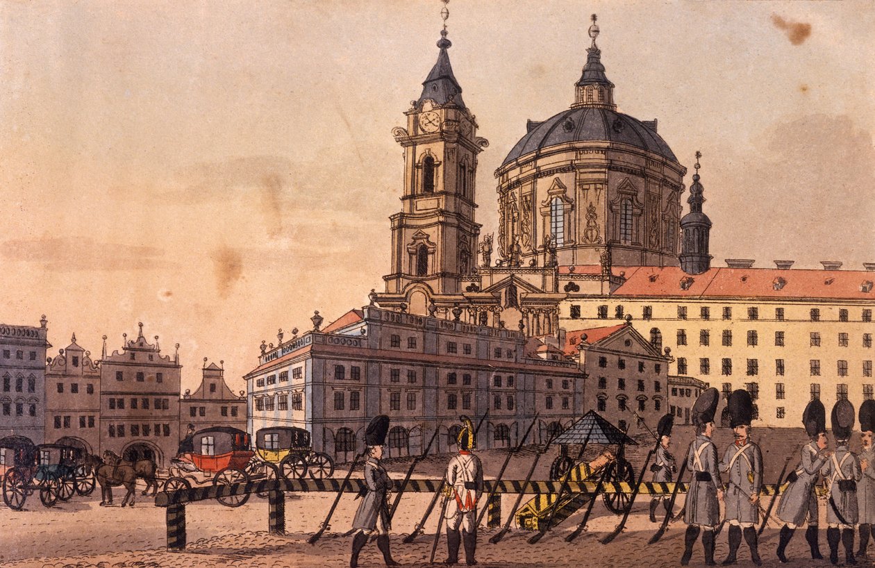 Praça Malostranské (Bairro Pequeno) (parte inferior), c.1810 (gravura colorida) de A. and Berka, Johann Gustav