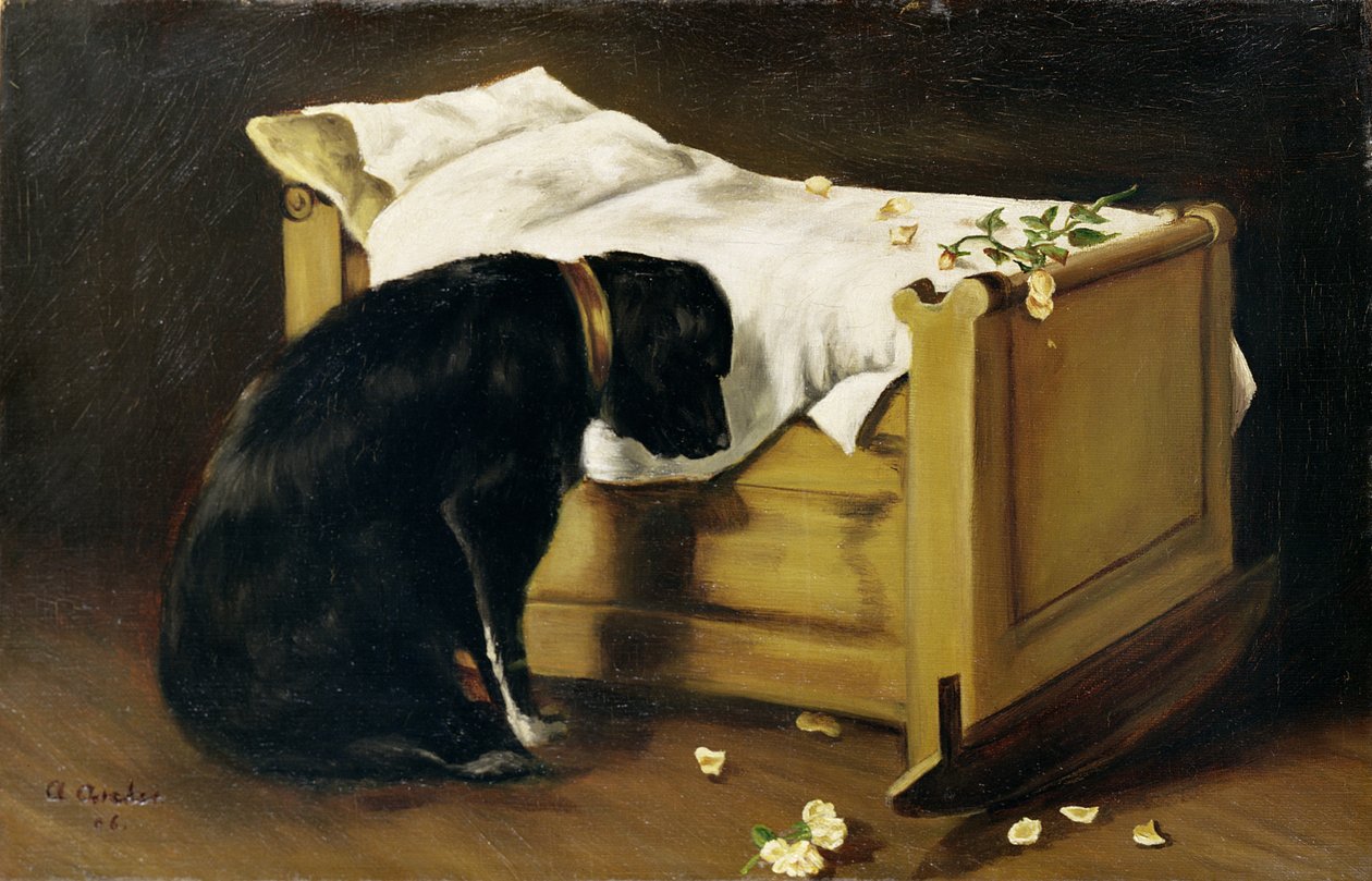 Cachorro de luto seu pequeno mestre, 1866 de A. Archer