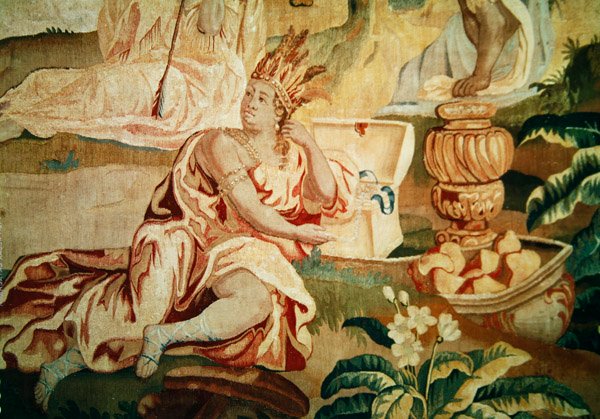 América, de uma tapeçaria dos quatro cantos do mundo, detalhe de uma figura em primeiro plano (detalhe de 184003) de A. Baertams