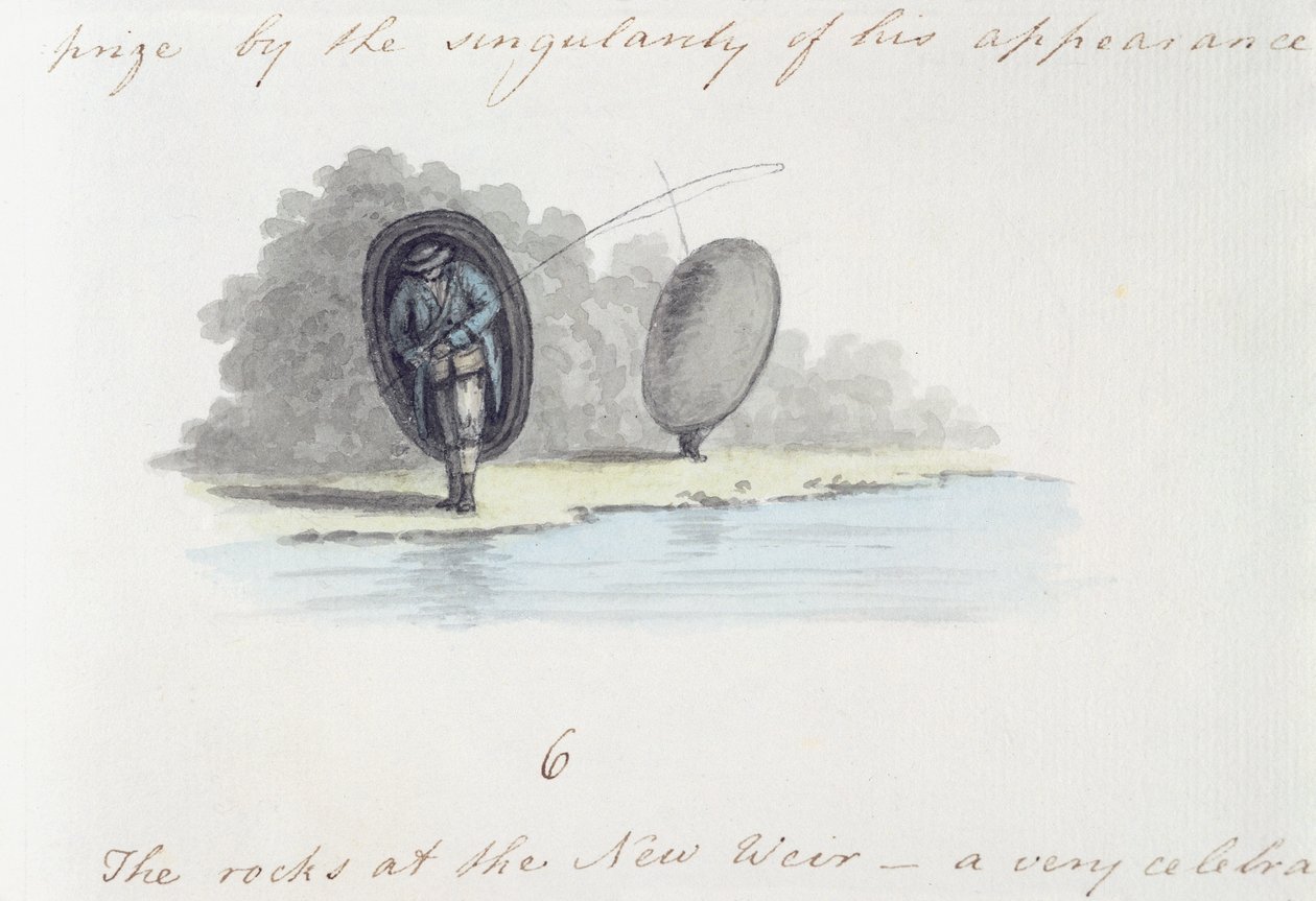 Pescador, do &39;Journal of a tour in the Wye&39;, impresso em 1786 (caneta e tinta com wc) de A. Cooper