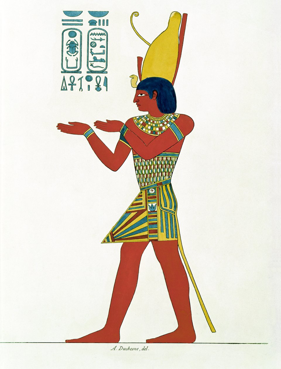 Nectanebo I (380-362 aC) usando a coroa dupla do Alto e do Baixo Egito, do Monumento de Egypte e da Nubia por Jean-François Champollion (1790-1832) de A. Duchesne