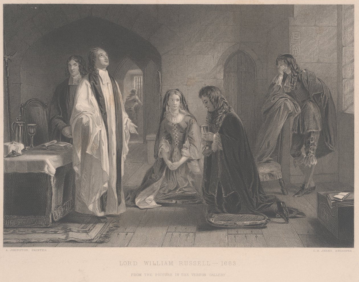 Lord William Russell recebe a comunhão, gravada por CH Jeens de A. Johnston