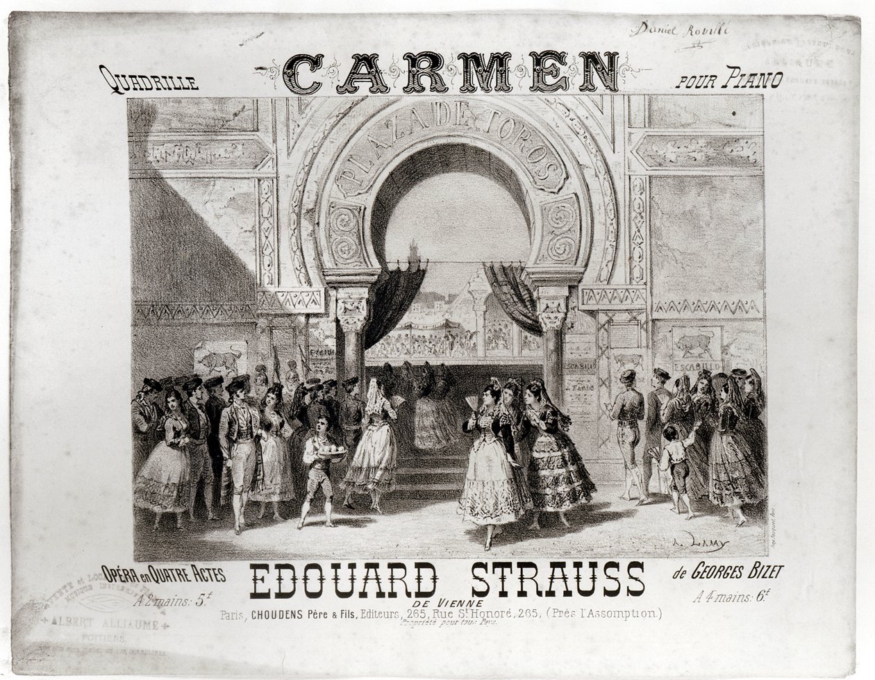 Capa da partitura de piano quadrille de &39;Carmen&39; de Edouard Strauss (1835-1916), da ópera de Georges Bizet (1838-1875) (1835-1916) de A. Lamy