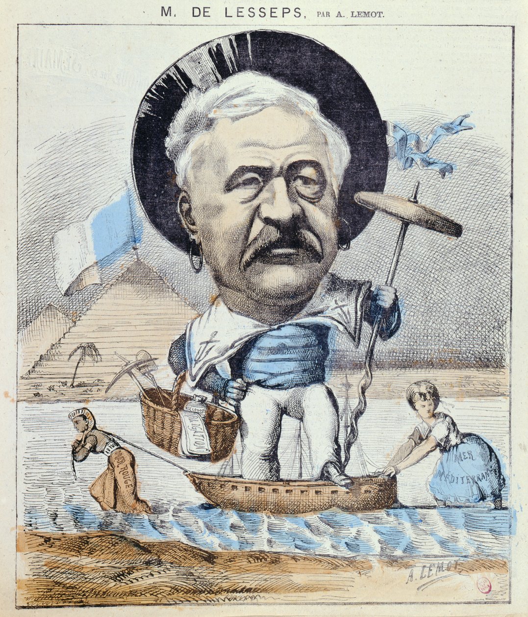 Caricatura de Ferdinand de Lesseps, de "O Mundo Para Rir", 1868 de A Lemot