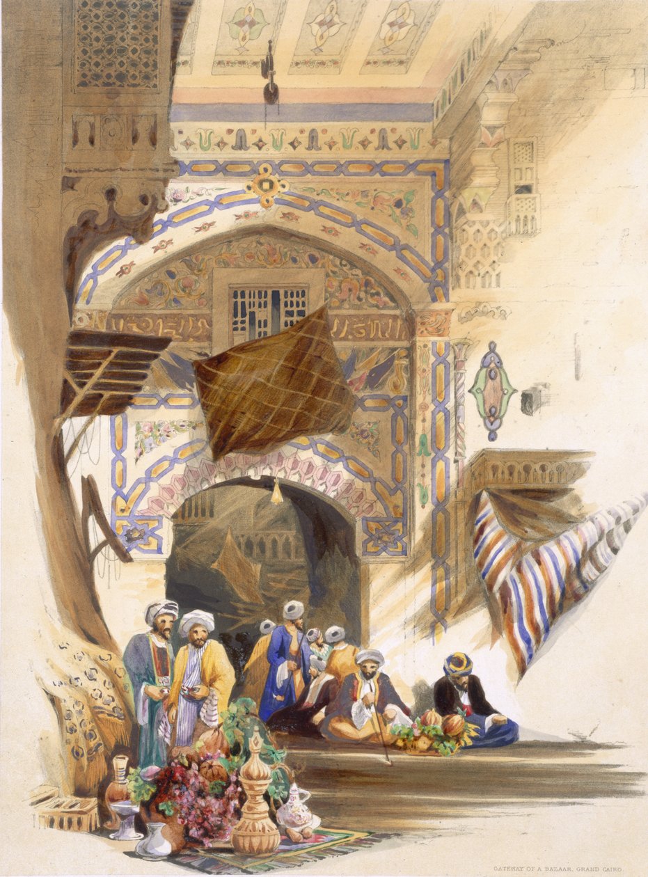 Gateway de um bazar, Grand Cairo, pub. 1846 de A. Margaretta Burr