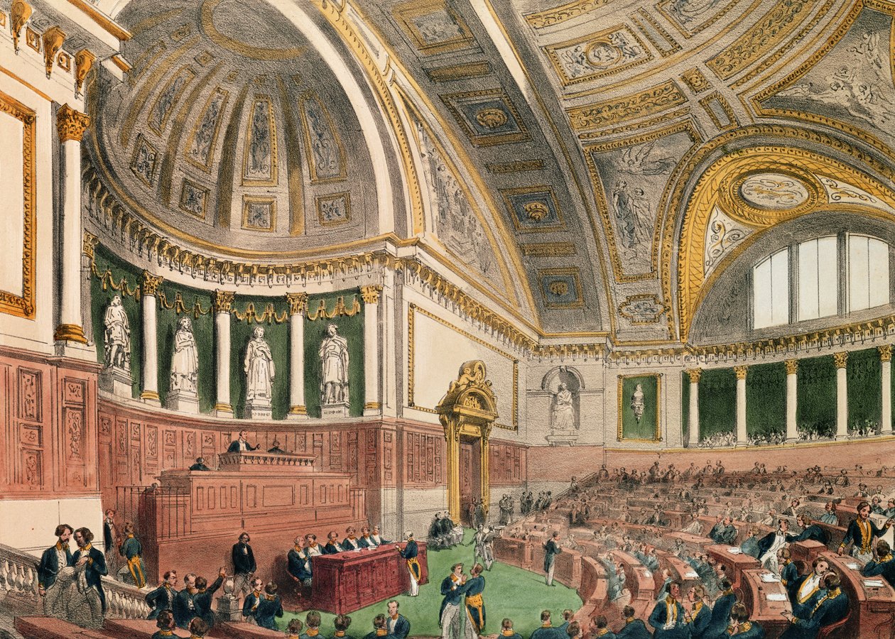 A Câmara do Senado no Palácio de Luxemburgo, Paris cor litho de Abbé Prévost