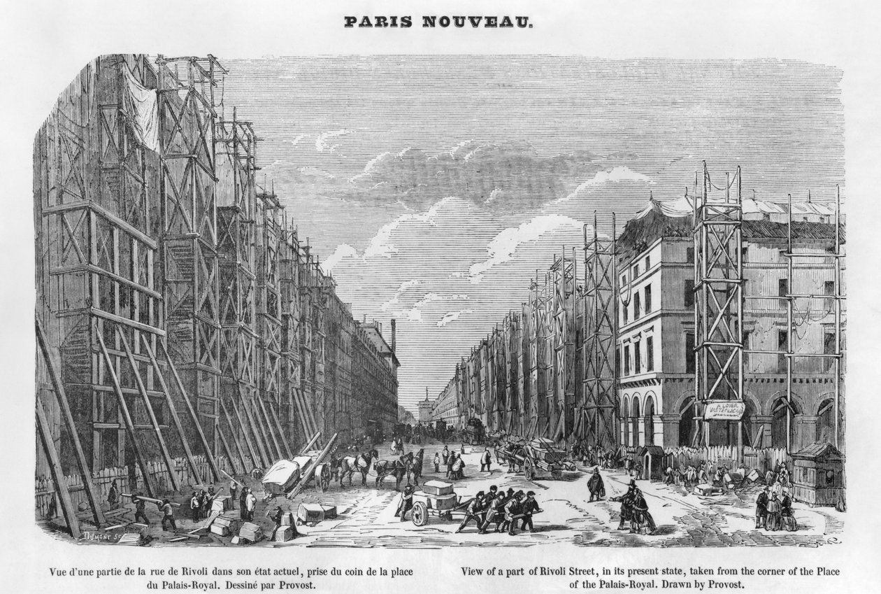 Nova Paris, vista de uma parte da rua Rivoli, em seu estado atual, tirada da esquina da Place of the Palais-Royal, 1877 de A Provost