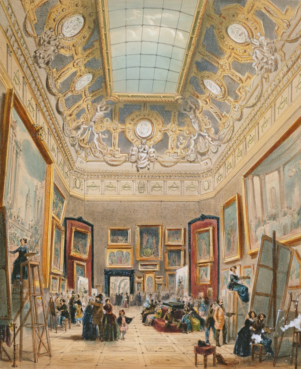 Dia de estudo no Louvre, c.1840-49 de A Provost