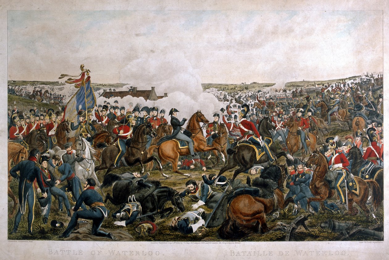 Batalha de Waterloo, 1815, gravada por JA Cook, 1816 (colorido aquatint) de A. Sauerweld
