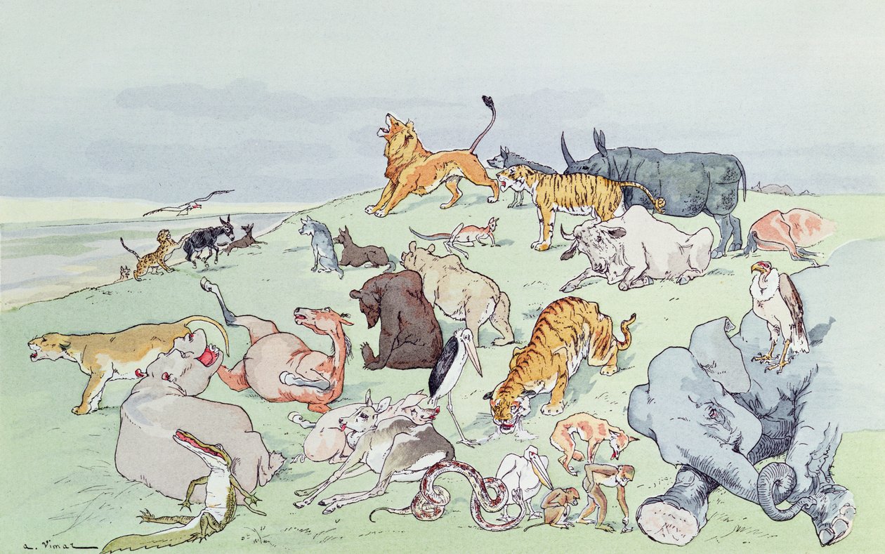 Animais doentes com a peste, de &39;Fables de La Fontaine&39;, 1897 de A. Vimar
