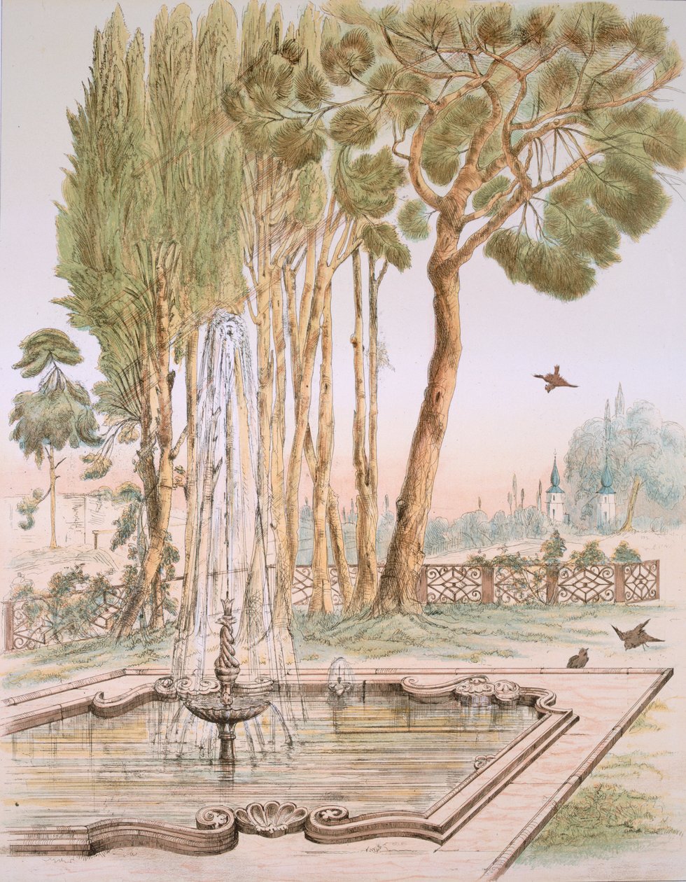 Um jardim na Turquia, século XIX (cromólito) de A. de Beaumont