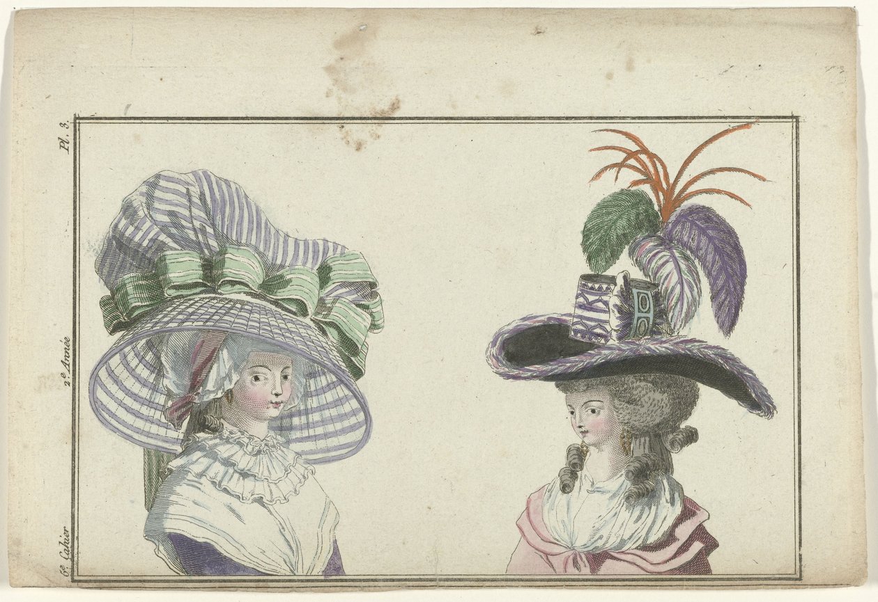 Revista de Novas Modas Francesas e Inglesas, 10 de janeiro de 1787, 6º caderno, 2º ano, Pl. 3 de A.B. Duhamel