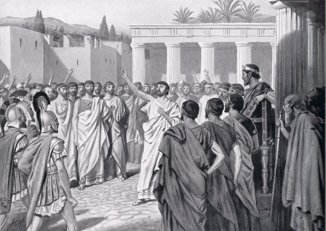 Congresso dos Estados do Peloponeso em Esparta em 432 aC, ilustração da "História das Nações de Hutchinson", 1915 de A.C. Weatherstone