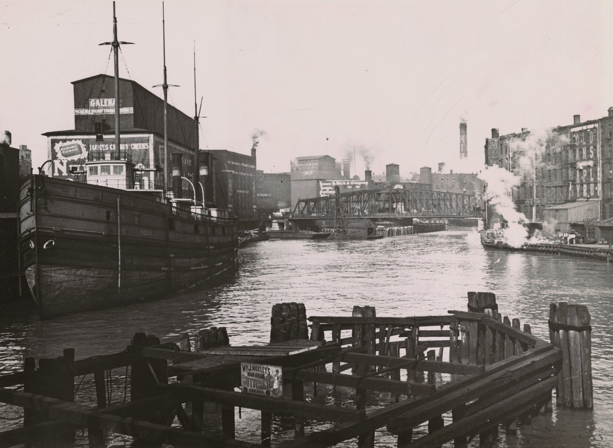 Vista do Rush St. Bridge e Kirks Soap Factory, 1894 de A.C. Christensen