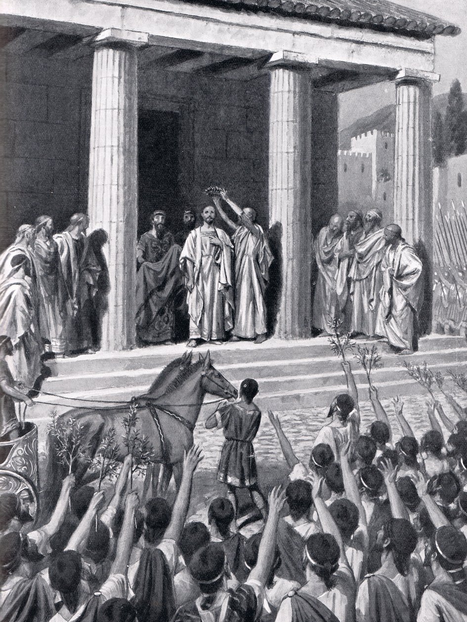 Temístocles homenageados em Esparta, ilustração da "História das Nações de Hutchinson", 1915 de A.C. Weatherstone
