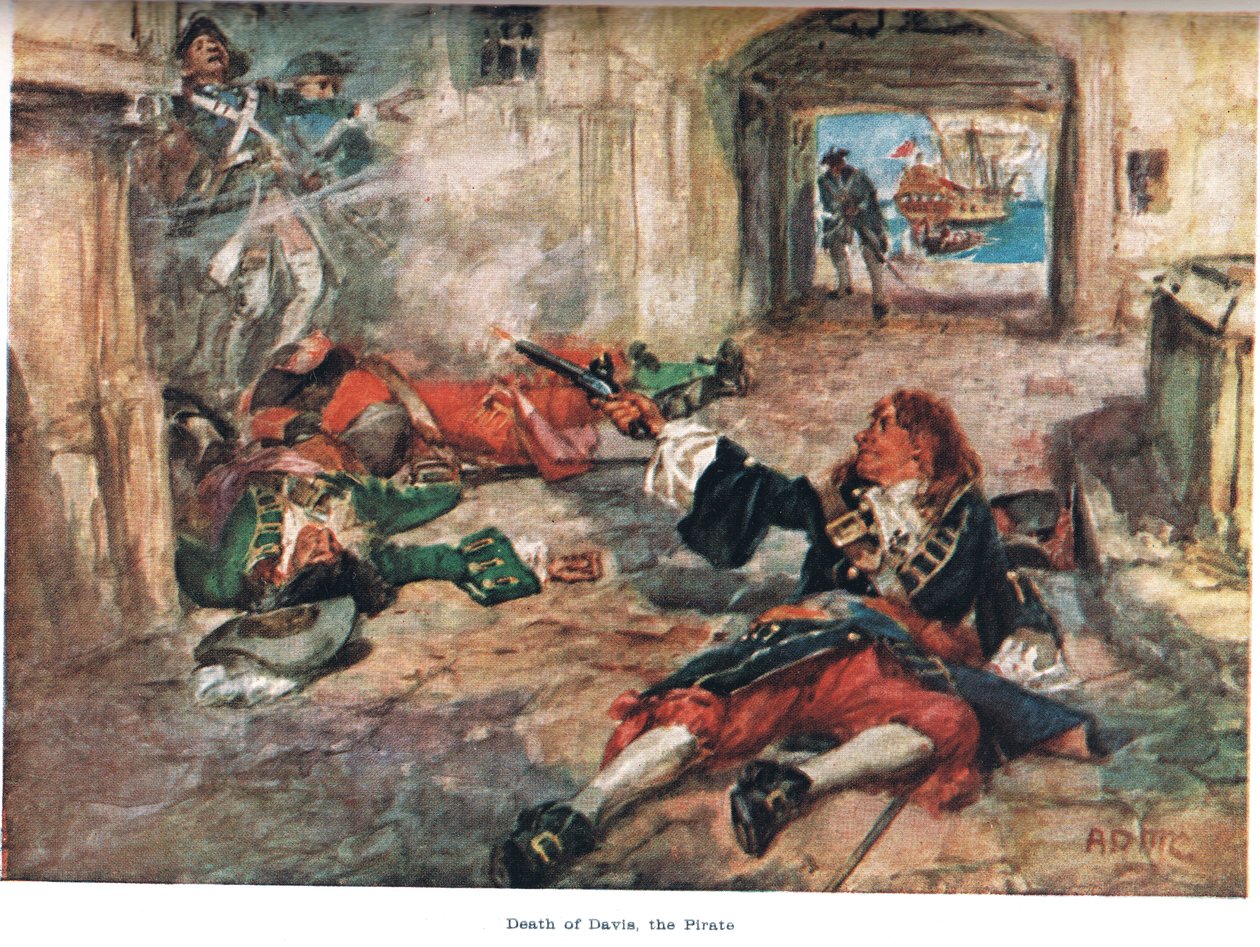 Morte de Davis, o pirata, ilustração de "A terra do comércio de ouro", publicado por Jack em 1921 de A.D. McClintock