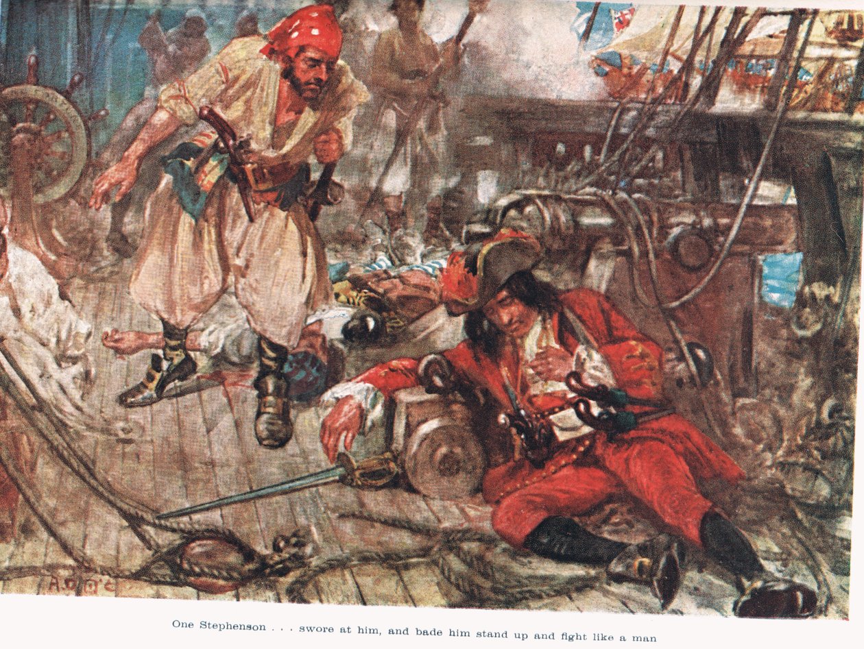 Um Stephenson ... pediu-lhe que se levantasse e lutasse como um homem, ilustração da "Terra do Comércio de Ouro", publicada por Jack em 1921 de A.D. McClintock
