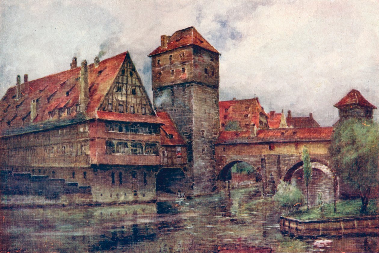O Henkersteg, com o Wasserturm, Nuremberg, Alemanha, c1905 de AG Bell