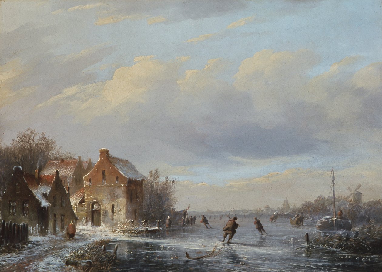 Cena de inverno no sorvete, do século XIX de A.J. Daiwaille
