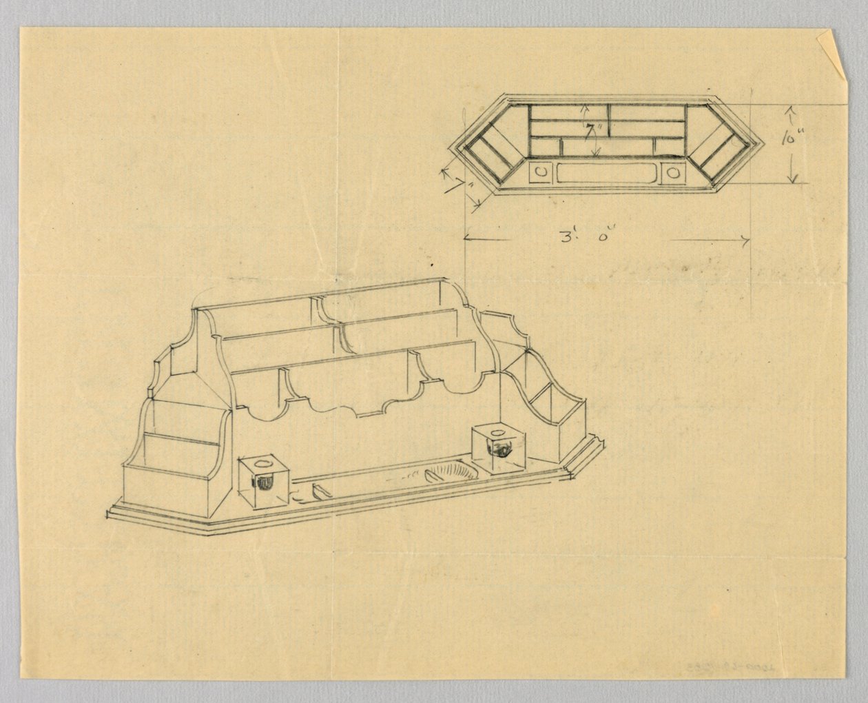 Design para organizador de mesa em plano e elevação de A.N. Davenport Co.