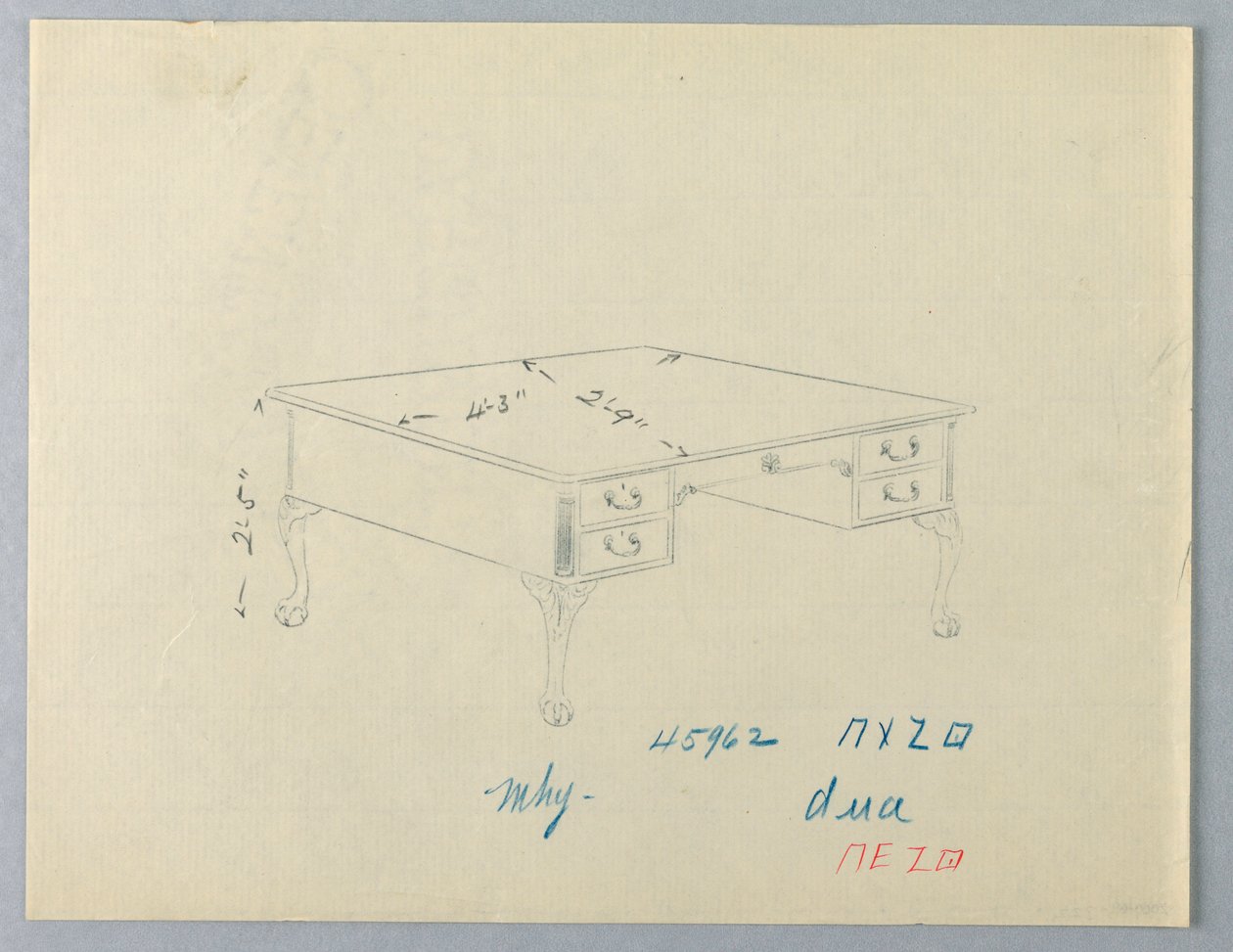 Design para Mesa de Biblioteca com Pés de Pata de Leão de A.N. Davenport Co.