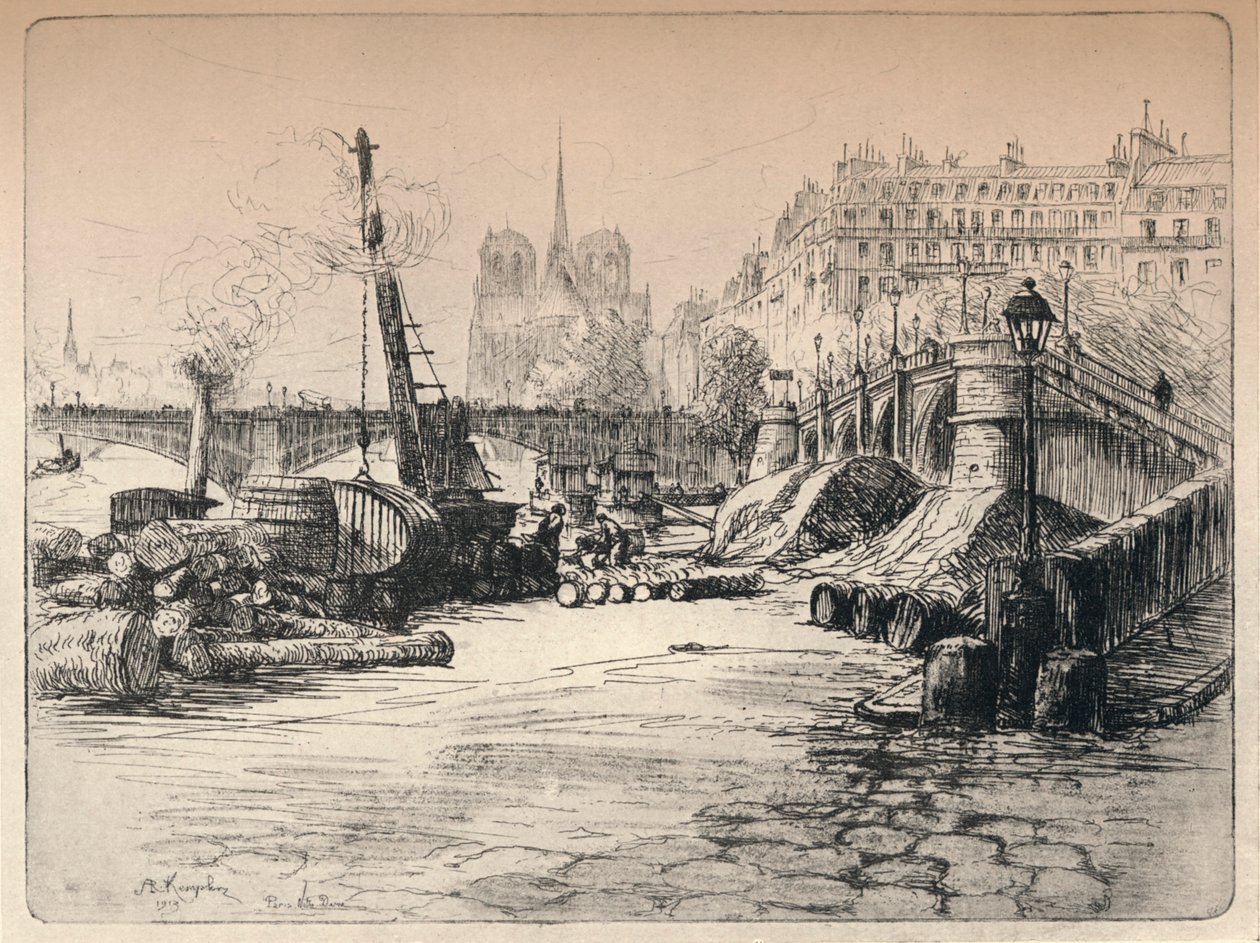 Notre-Dame e o Quai de Bethune, 1915 de AR Kempken