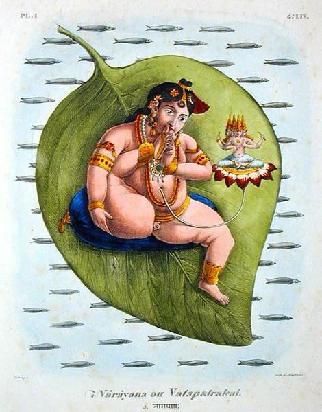 Narayana ou Vatapatrakai gravado por de Marlet (cor litho) de A. (after) Geringer