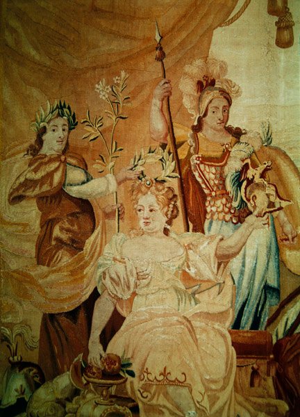 Europa, de uma tapeçaria dos quatro cantos do mundo, detalhe das figuras no estrado à esquerda, primeira metade do século XVIII de A. Baertams