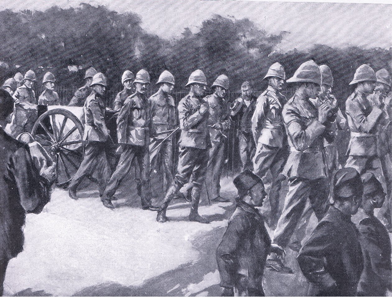 Funeral com honras militares de um prisioneiro Boer em Simonstown, de After Pretoria: The War Guerilla publicado por Harmsworth Bros Limited, 1901 de A. C. Ball