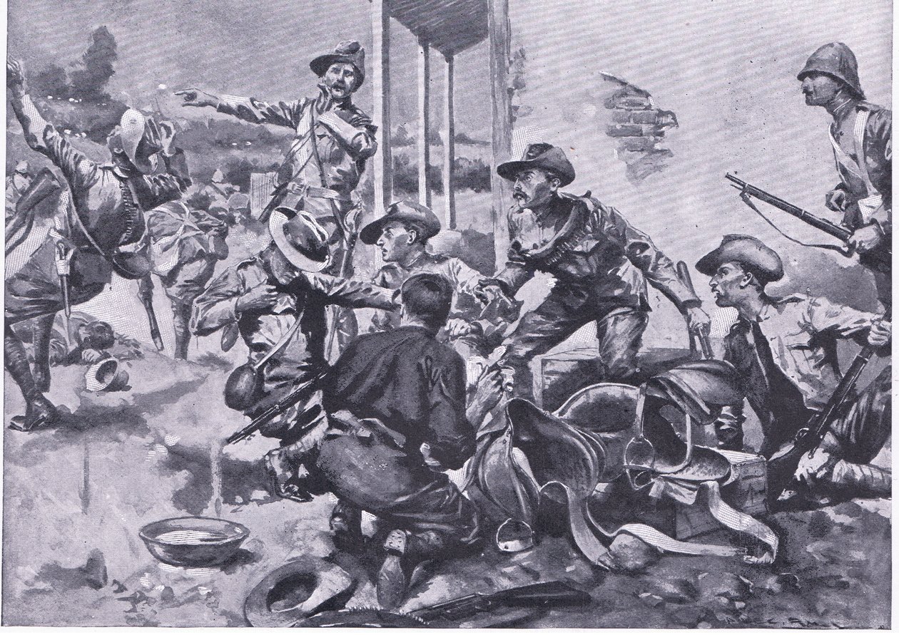 O ataque à Fazenda Hamel Fontein, de After Pretoria: The Guerilla War, publicado pela Harmsworth Bros Limited, 1901 de A. C. Ball