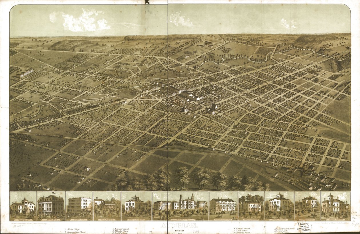 Adrian, Michigan 1866. LOC 73693418 de A.; Chicago Lithographing Co. Ruger